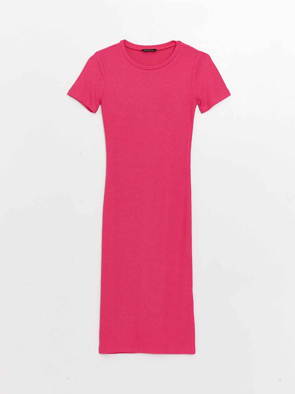 Fuşya Bisiklet Yaka Düz Kısa Kollu Kadın Bodycon Elbise-4