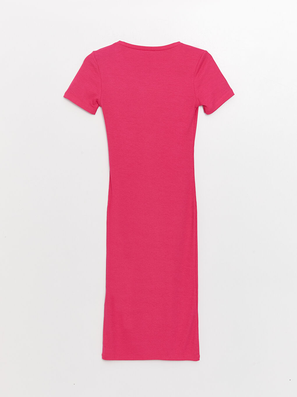Fuşya Bisiklet Yaka Düz Kısa Kollu Kadın Bodycon Elbise-5