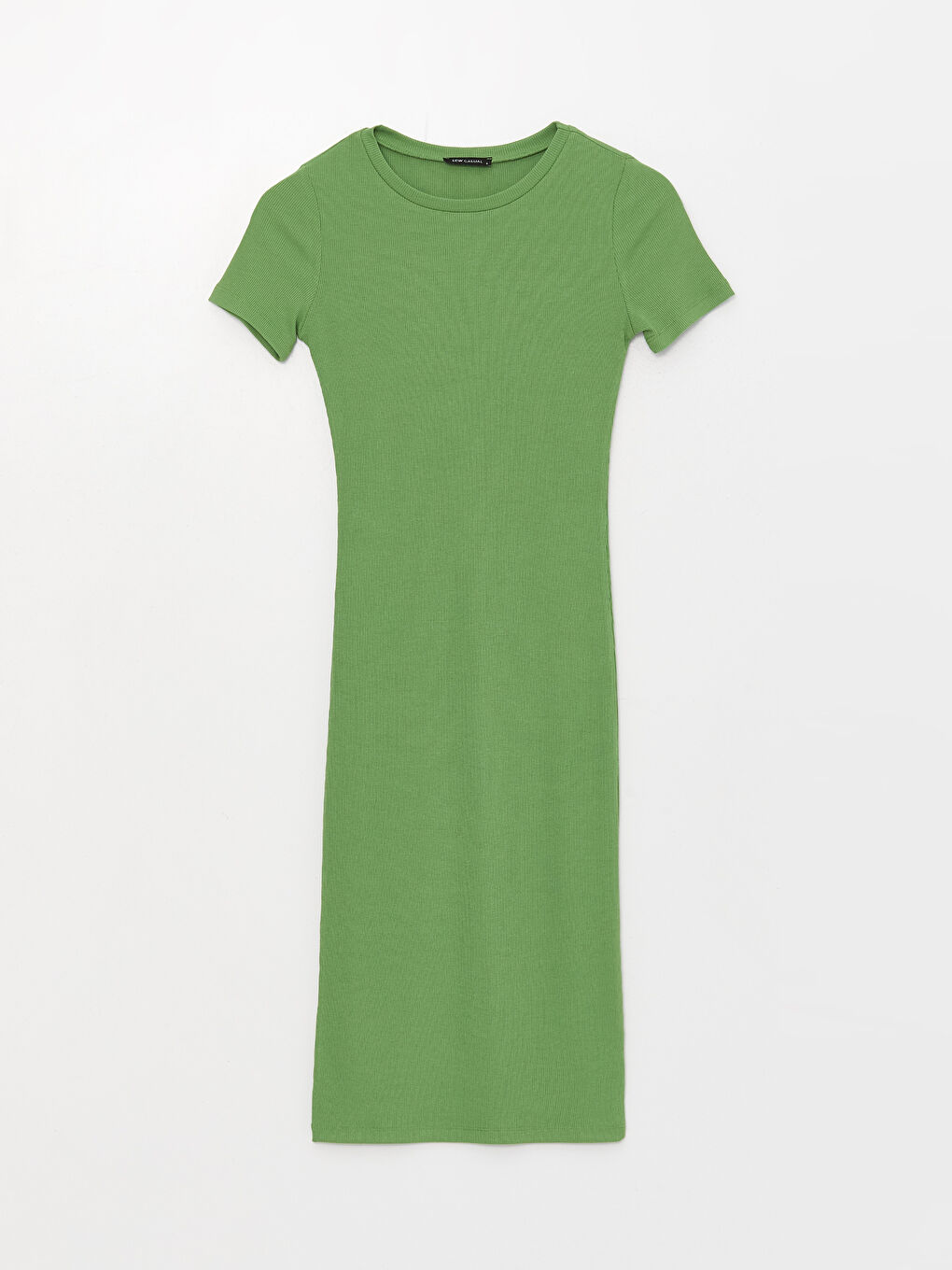 Yeşil Bisiklet Yaka Düz Kısa Kollu Kadın Bodycon Elbise-5