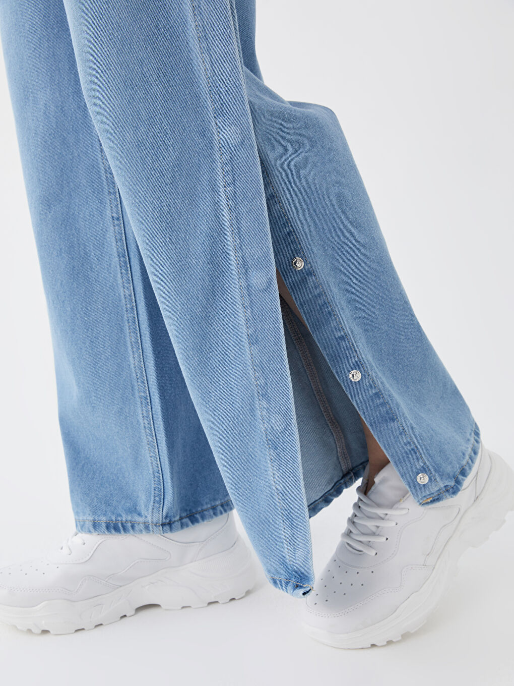 İndigo Beli Lastikli Wideleg Kadın Jean Pantolon-3