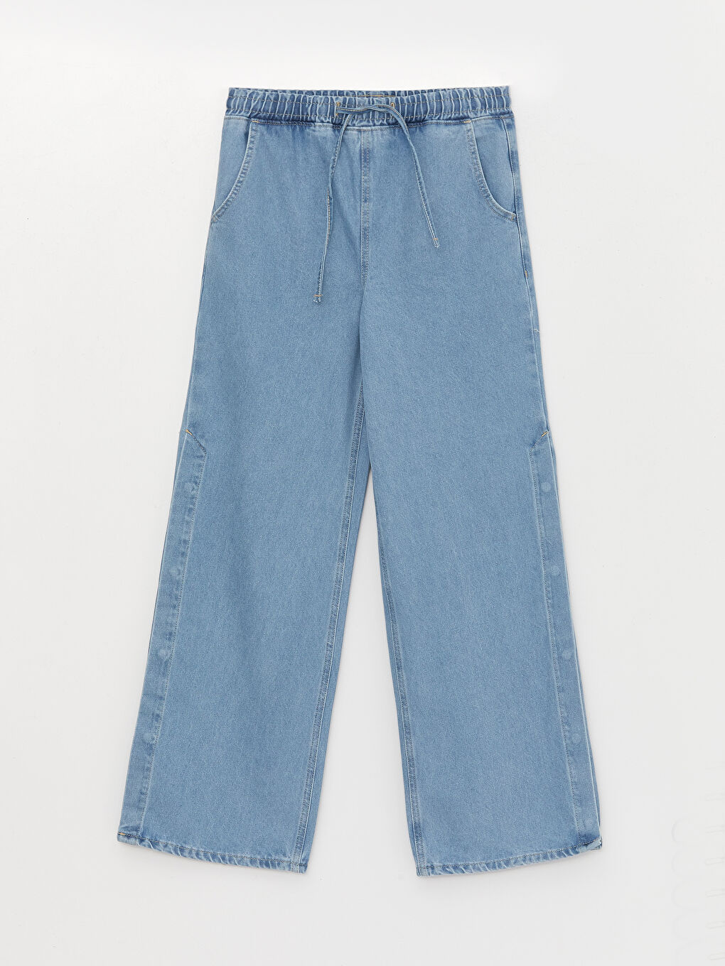 İndigo Beli Lastikli Wideleg Kadın Jean Pantolon-5