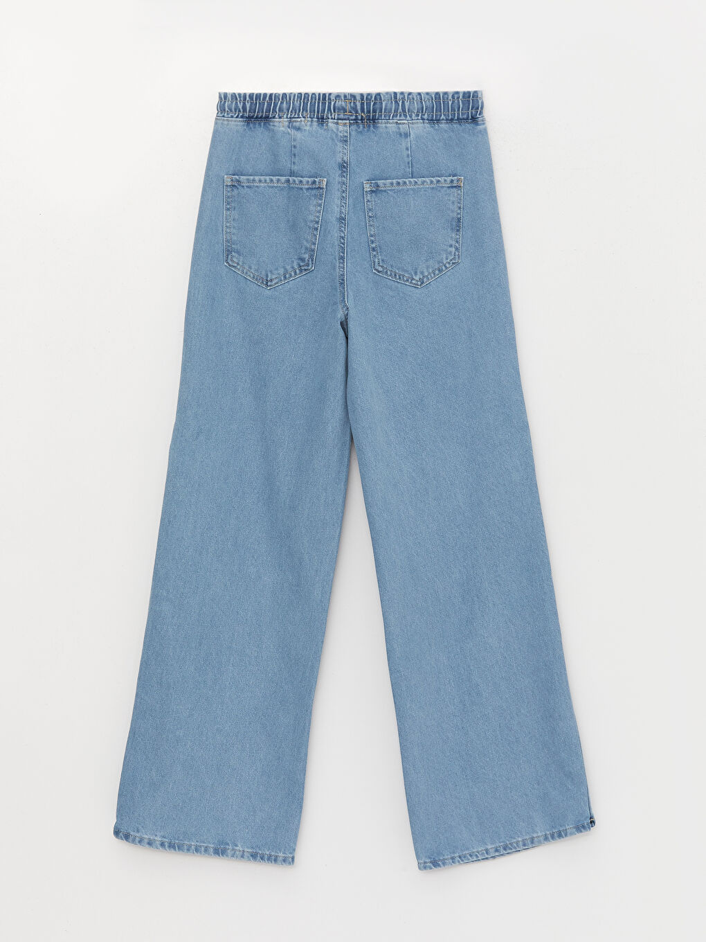 İndigo Beli Lastikli Wideleg Kadın Jean Pantolon-6