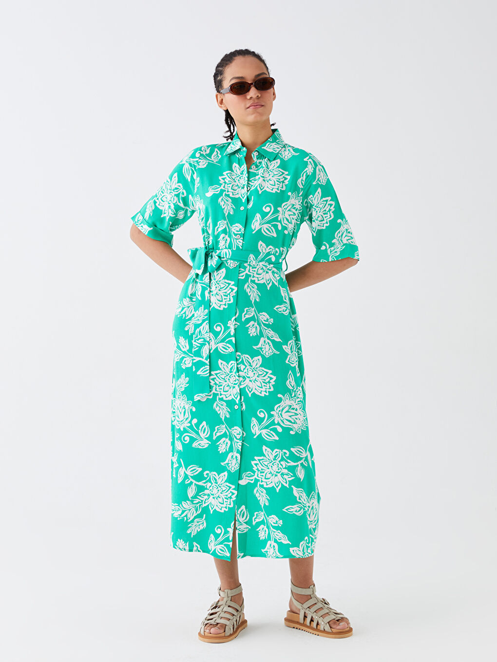 Floral Short Sleeve Women's Shirt Dress -S3I576Z8-LRR