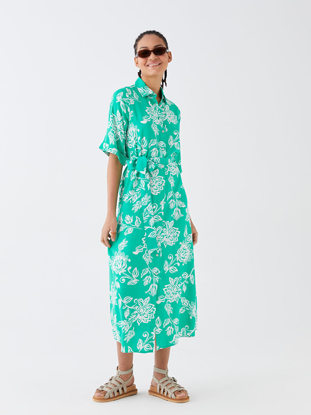 Floral Short Sleeve Women's Shirt Dress -S3I576Z8-LRR