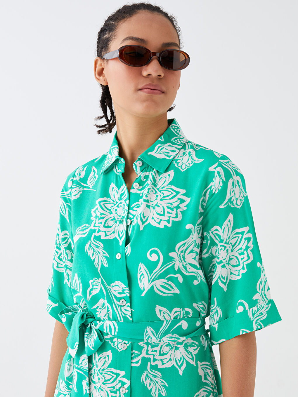 Floral Short Sleeve Women's Shirt Dress -S3I576Z8-LRR