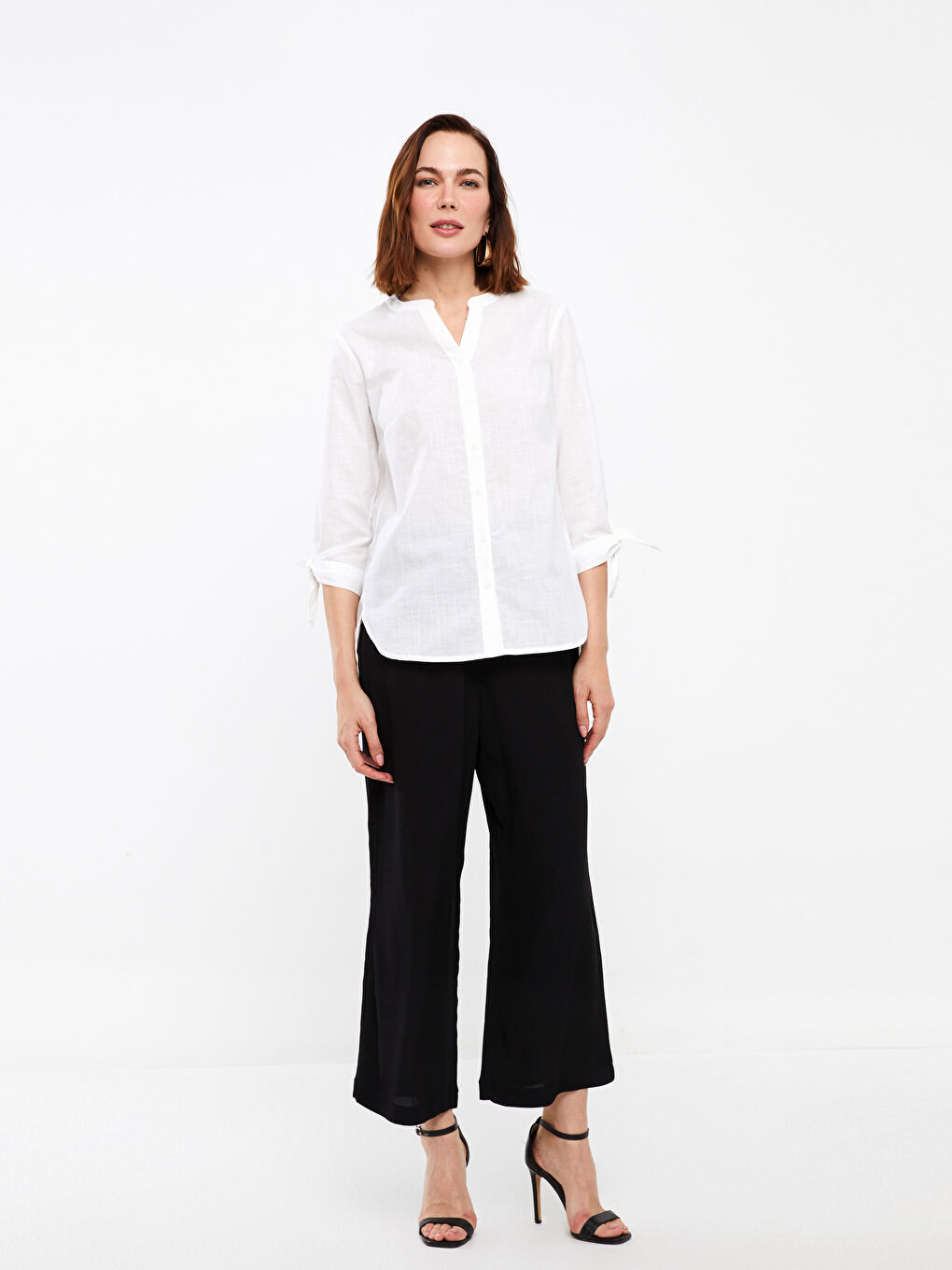 Blouse en Popeline à Encolure Henley pour Femmes-1