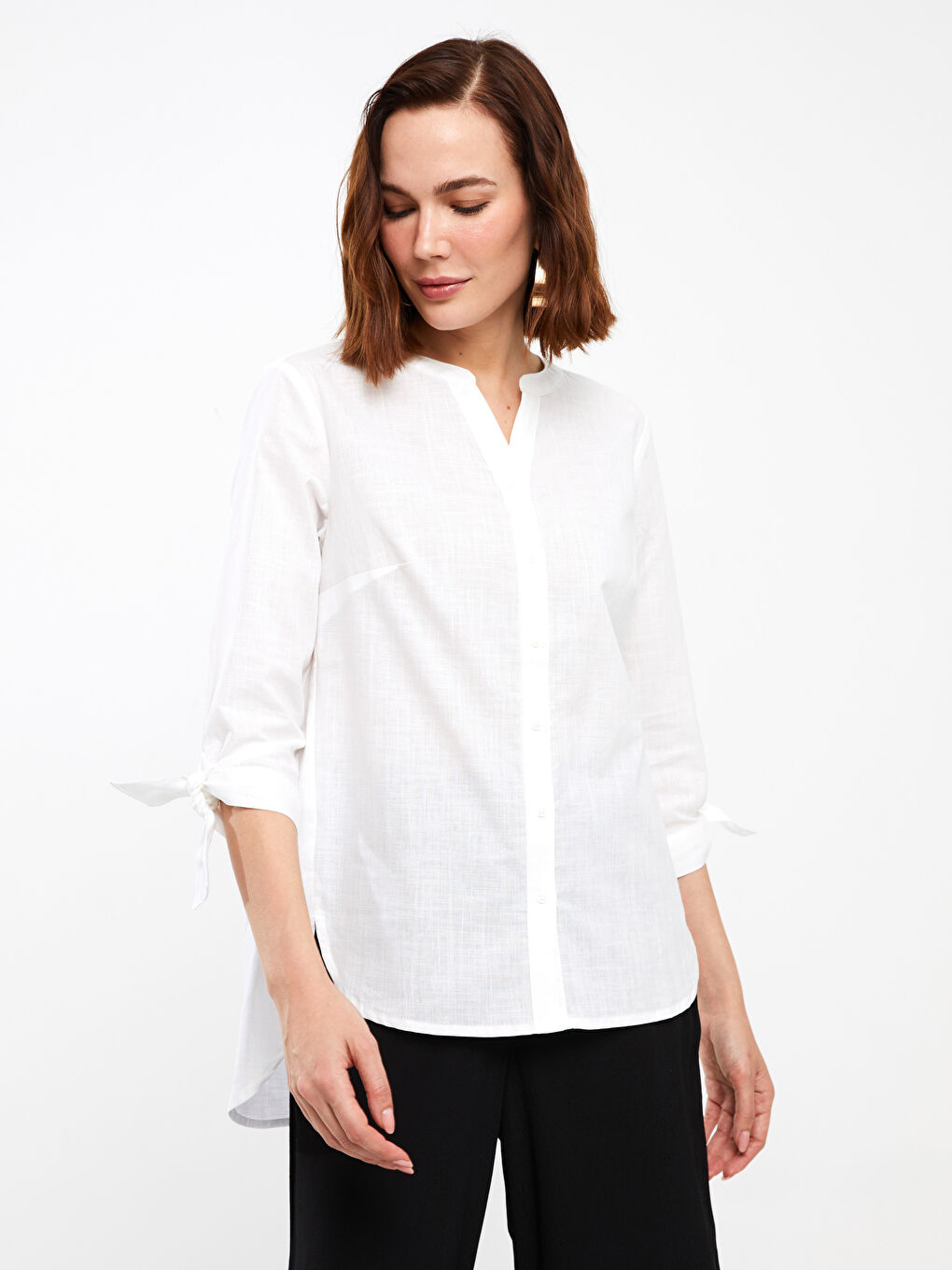 Blouse en Popeline à Encolure Henley pour Femmes-2