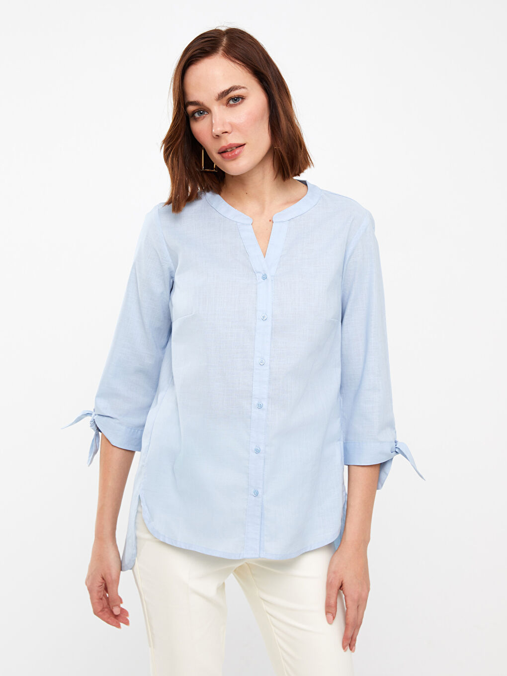 LCW Grace Henley Neckline Poplin Women's Blouse -S3I580Z8-PPZ