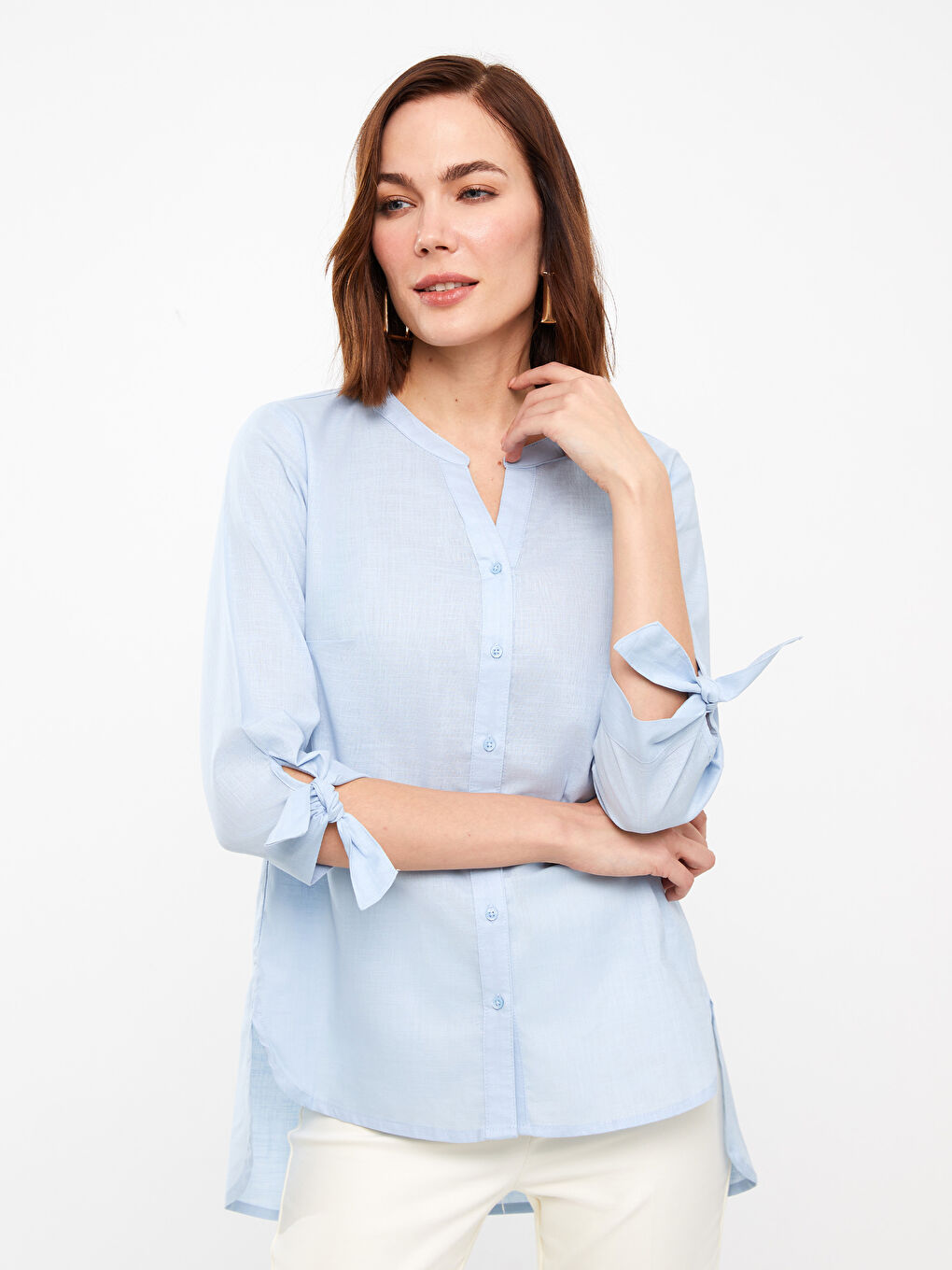 LCW Grace Henley Neckline Poplin Women's Blouse -S3I580Z8-PPZ