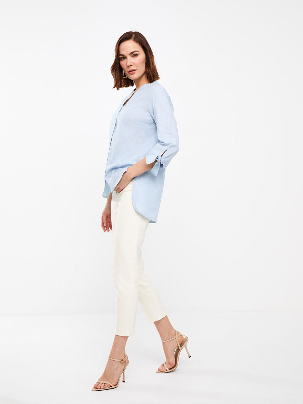 LCW Grace Henley Neckline Poplin Women's Blouse -S3I580Z8-PPZ