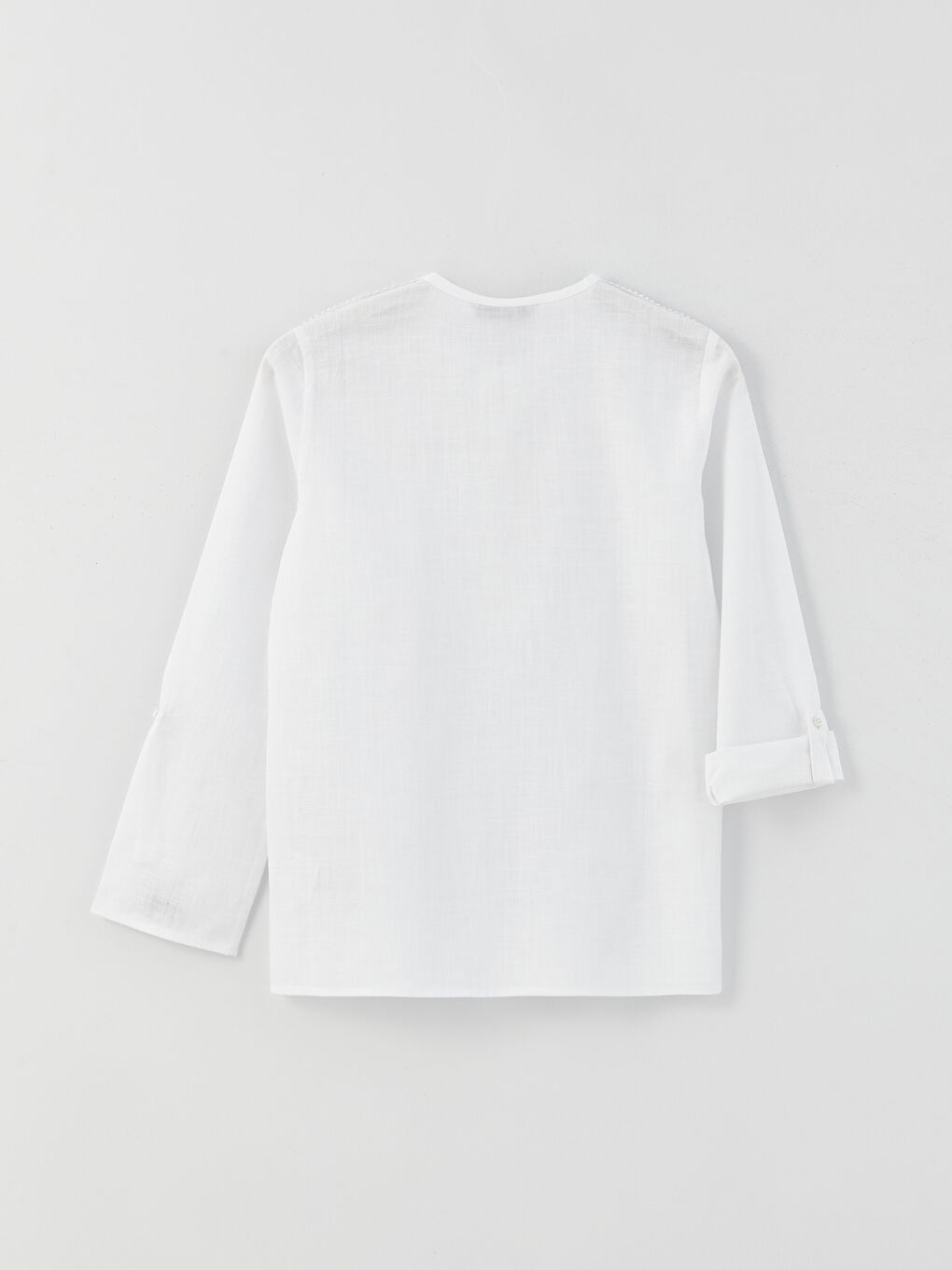 بلوزة بوبلين كم طويل بياقة بشق بتفاصيل دانتيل للسيدات-6