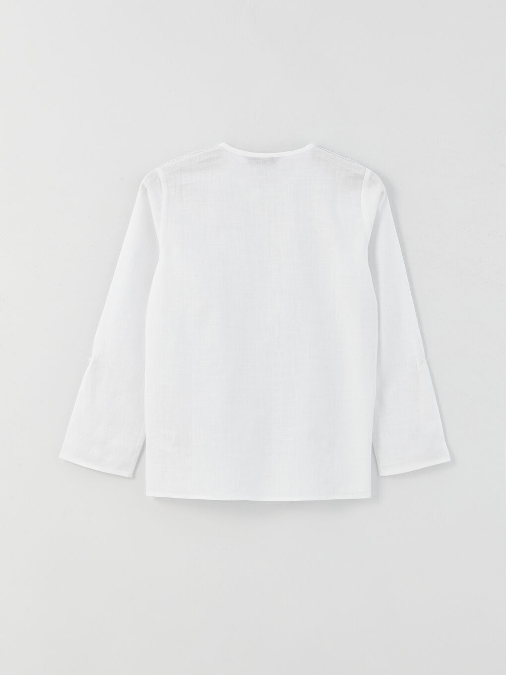 بلوزة بوبلين كم طويل بياقة بشق بتفاصيل دانتيل للسيدات-7