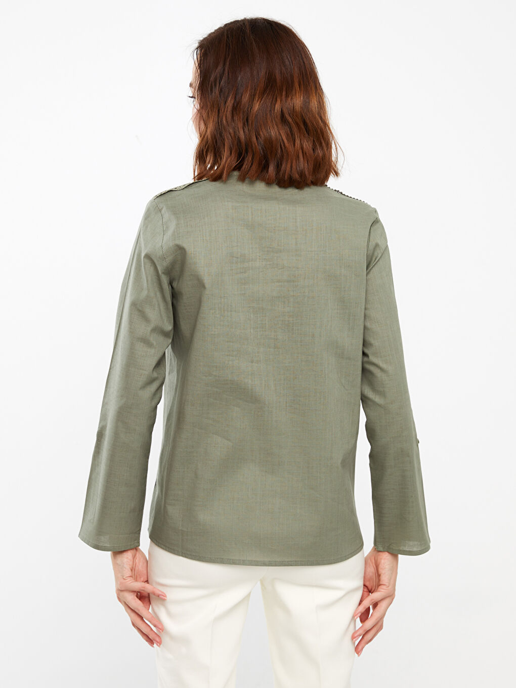 LCW Grace Henley Neckline Lace Detailed Long Sleeve Poplin Women's Blouse -S3I582Z8-FJY