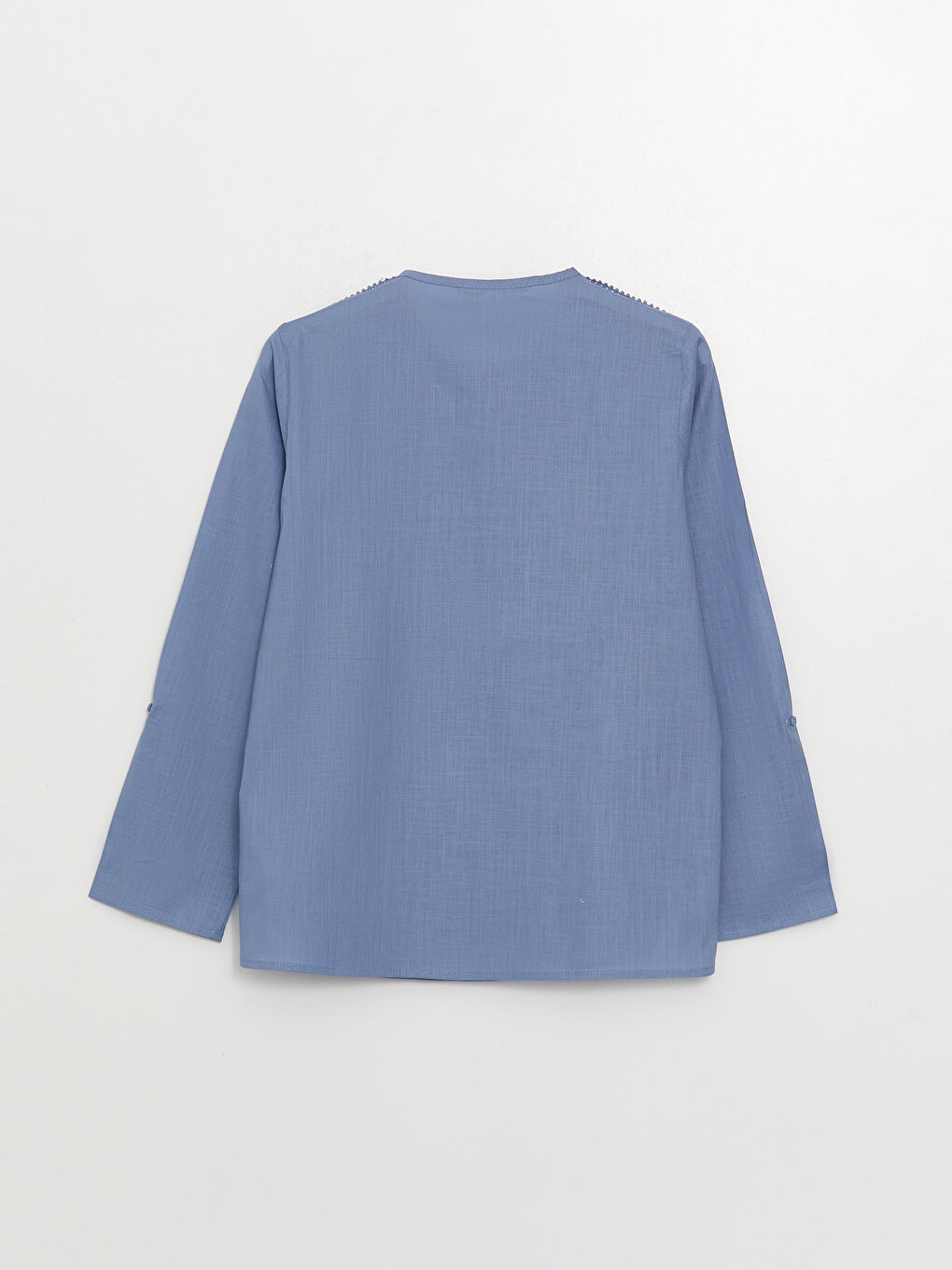 بلوزة بوبلين كم طويل بياقة بشق بتفاصيل دانتيل للسيدات-6