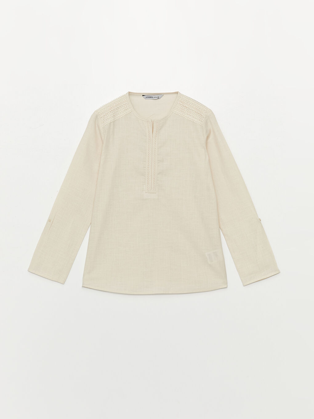 LCW Grace Henley Neckline Lace Detailed Long Sleeve Poplin Women's Blouse -S3I582Z8-QW4
