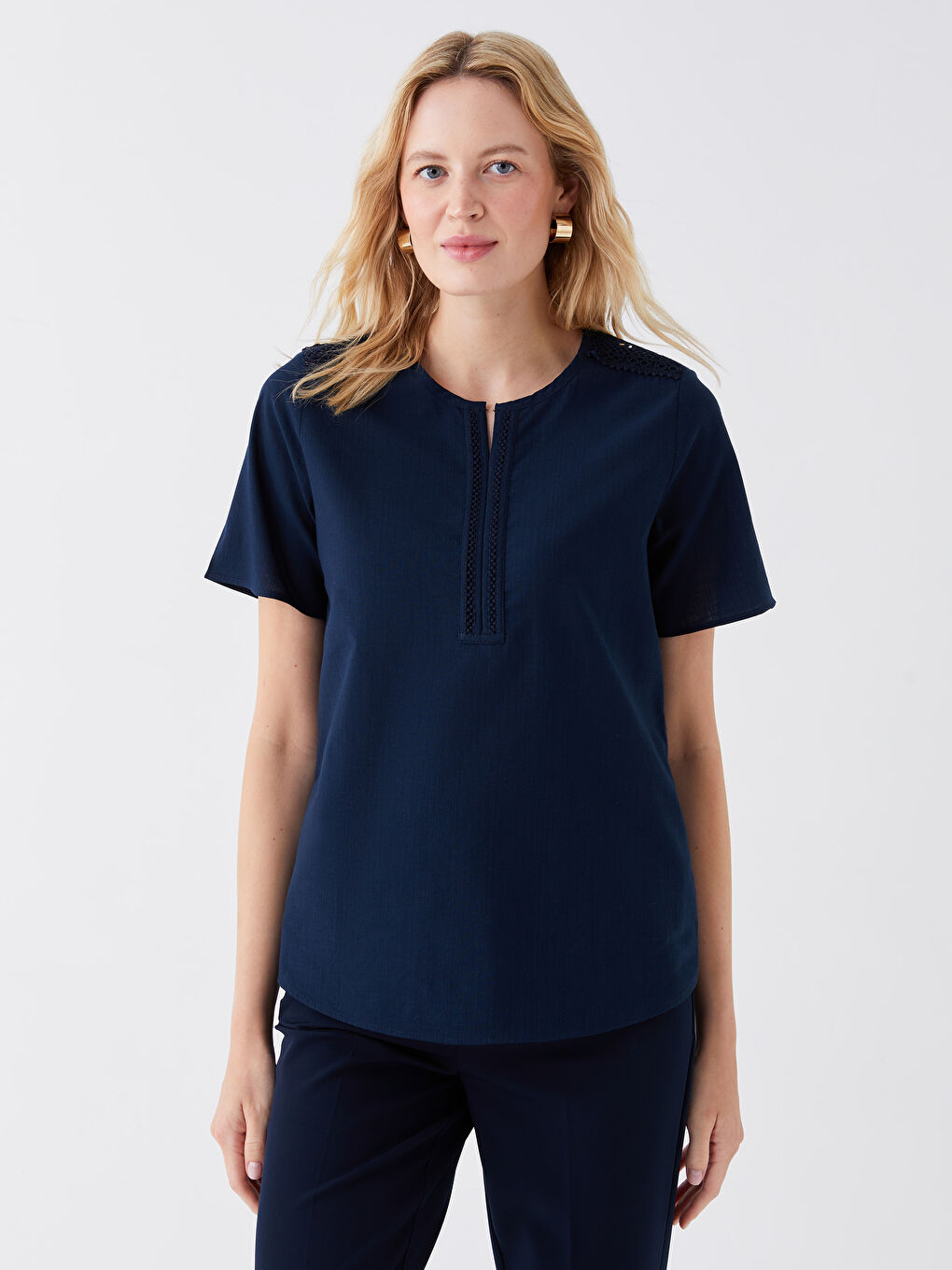 LCW Grace Bluza sa Henley okovratnikom, samouzorak, kratki rukav za Ženski -S3I583Z8-E1J