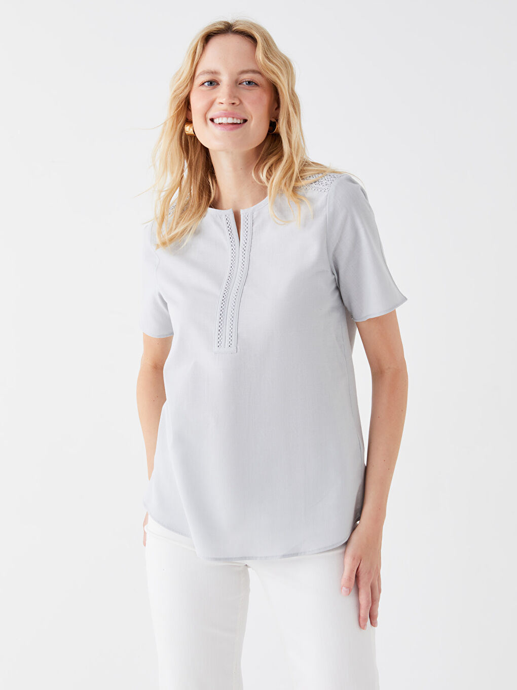 LCW Grace Bluza sa Henley okovratnikom, samouzorak, kratki rukav za Ženski -S3I583Z8-FLG