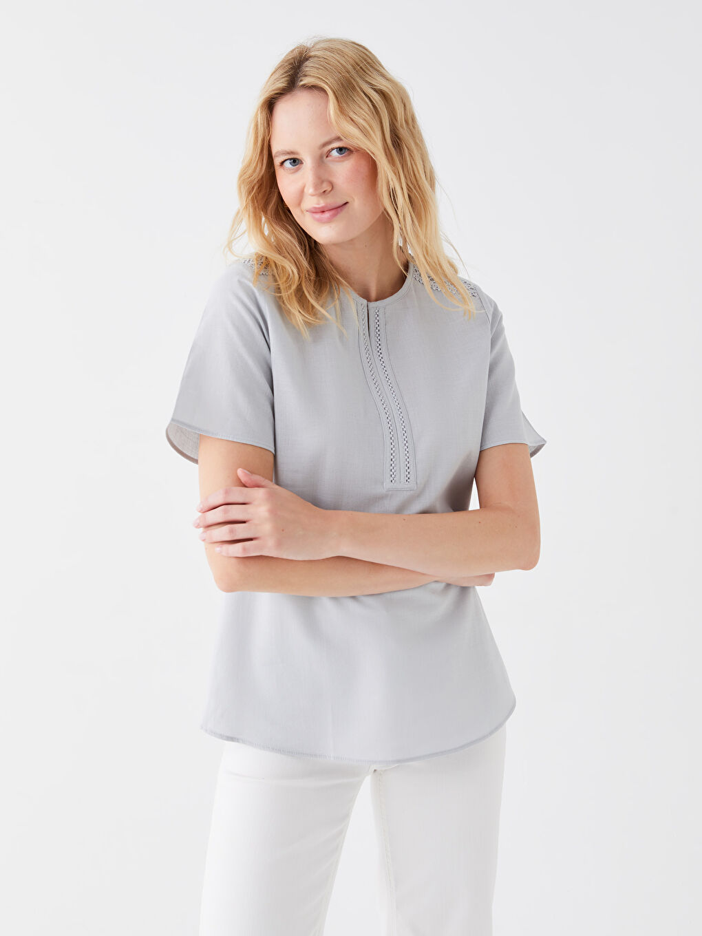 LCW Grace Bluza sa Henley okovratnikom, samouzorak, kratki rukav za Ženski -S3I583Z8-FLG