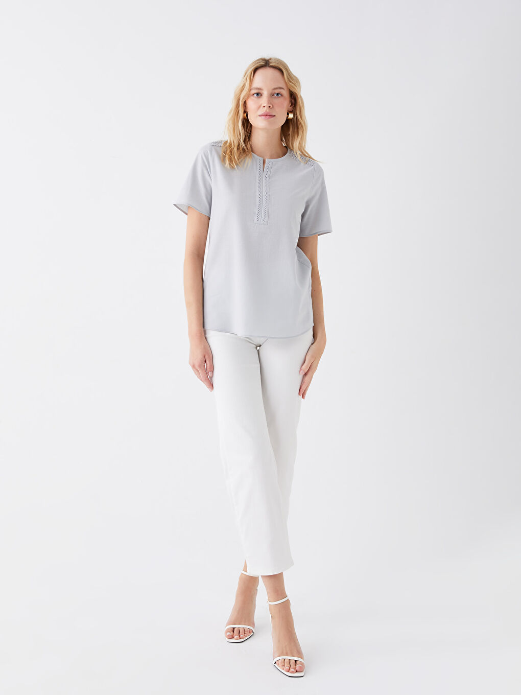 LCW Grace Bluza sa Henley okovratnikom, samouzorak, kratki rukav za Ženski -S3I583Z8-FLG