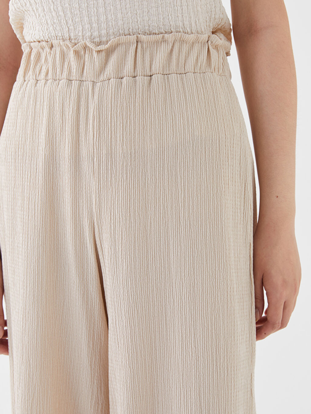 Gri Beli Lastikli Rahat Kalıp Kadın Pantolon-1