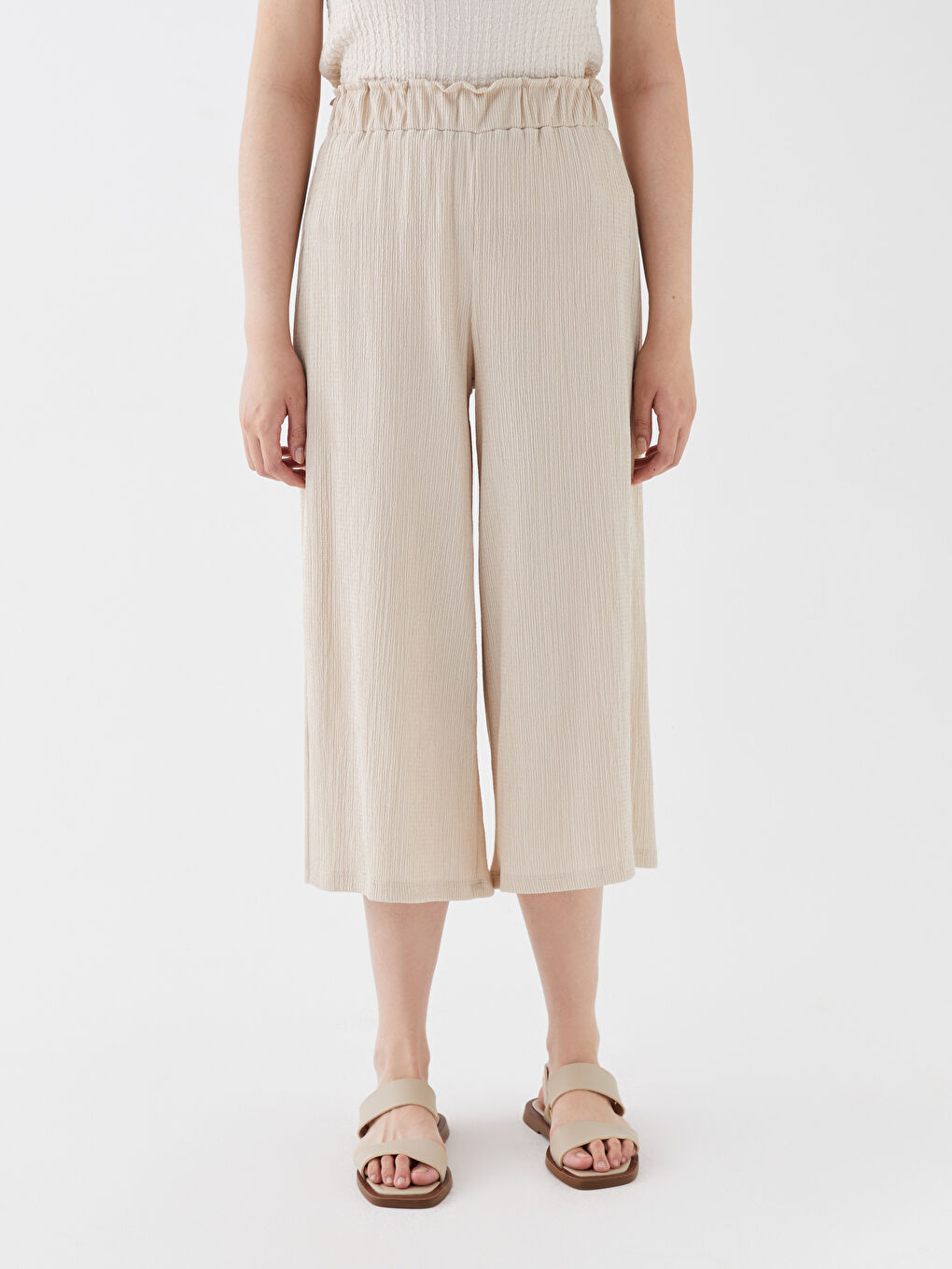 Gri Beli Lastikli Rahat Kalıp Kadın Pantolon-2