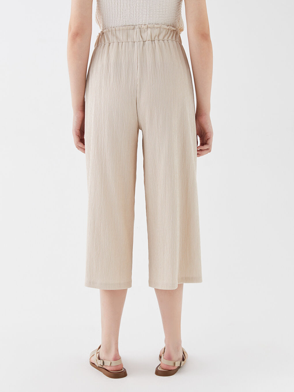 Gri Beli Lastikli Rahat Kalıp Kadın Pantolon-3