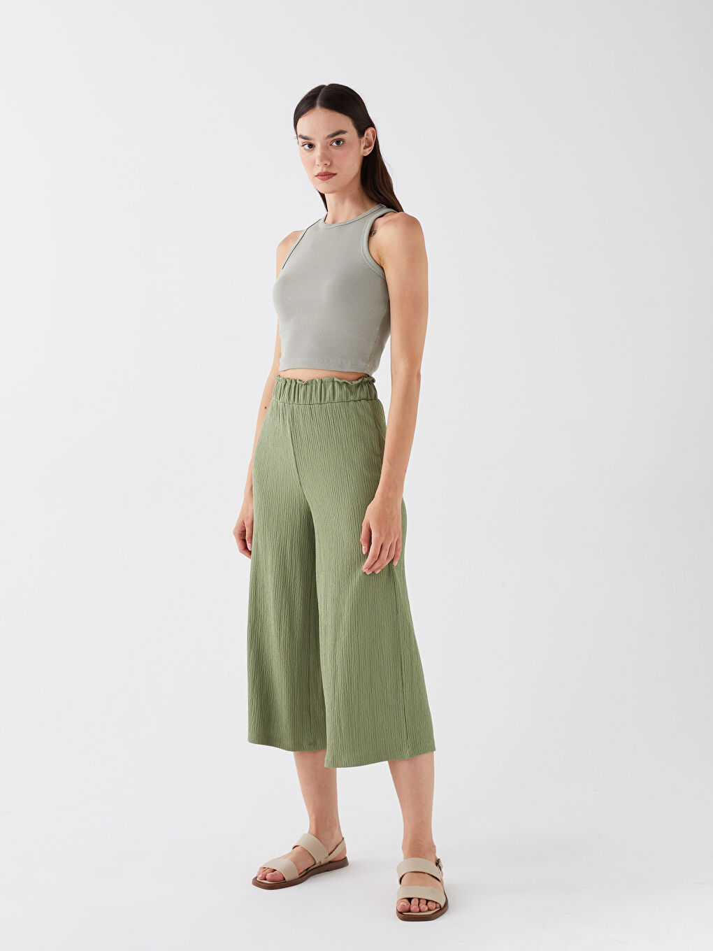 Elasticated Waist Relaxed Fit Women's Trousers-1