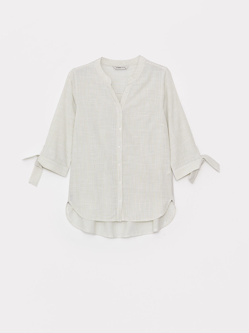 Yeşil Kaçık Yaka Çizgili Kadın Gömlek-5