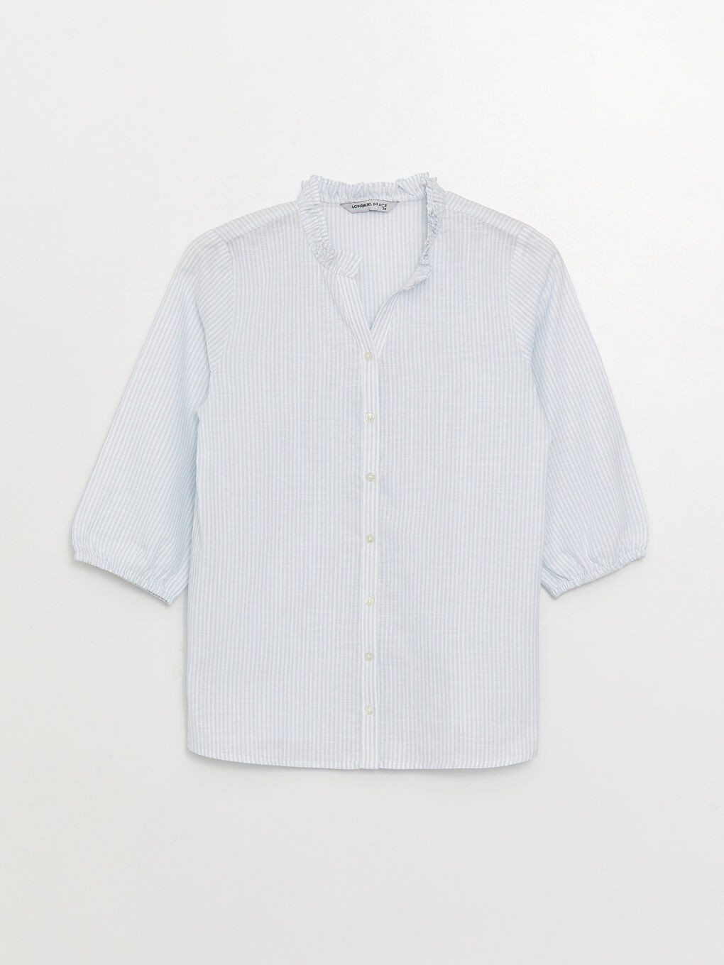 Henley Neckline Striped Poplin Women's Blouse -S3I591Z8-LEH