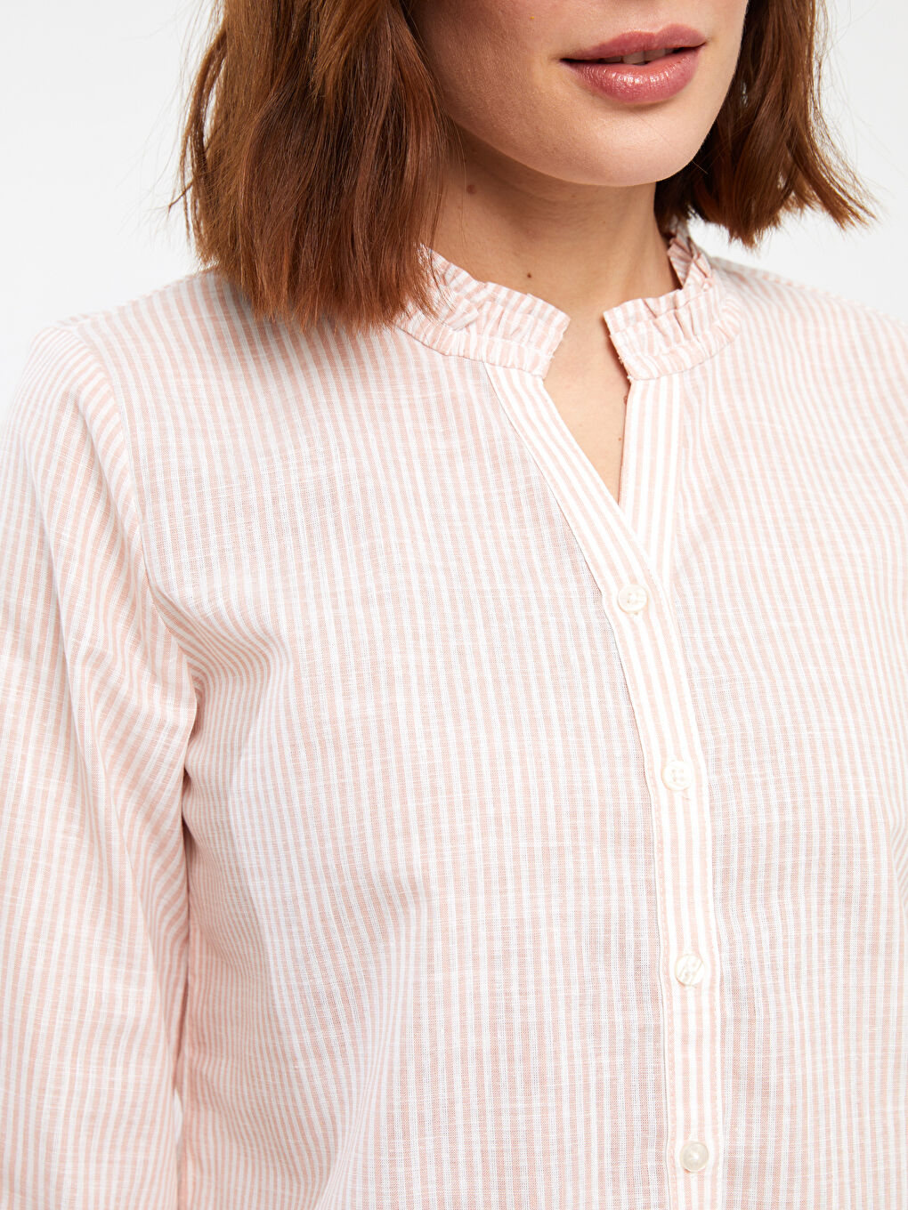 Henley Neckline Striped Poplin Women's Blouse -S3I591Z8-LHK