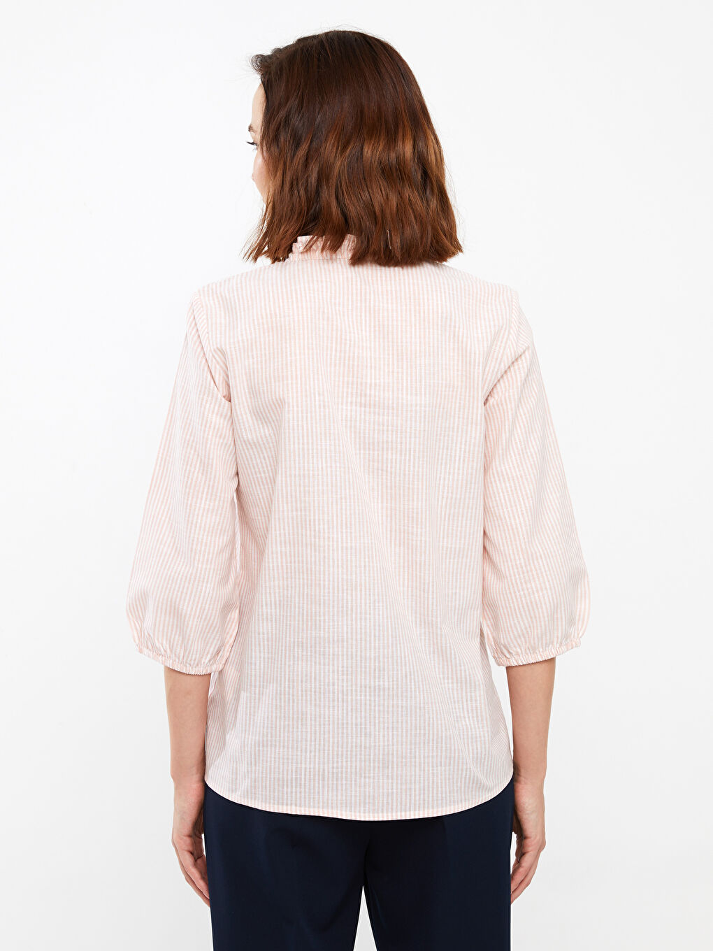 Henley Neckline Striped Poplin Women's Blouse -S3I591Z8-LHK