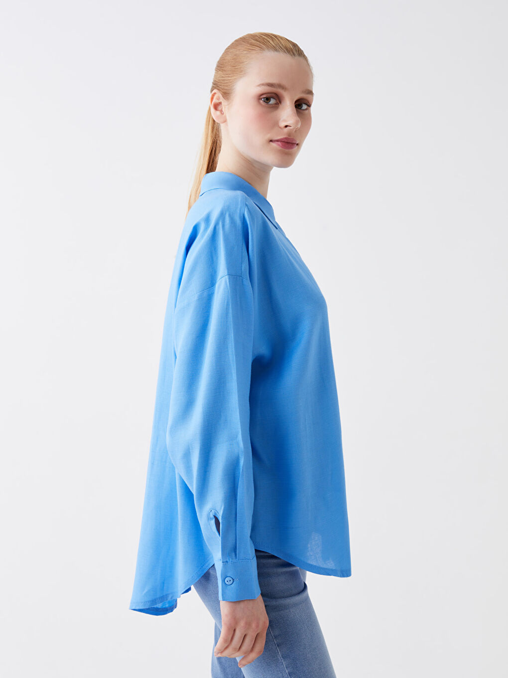 Plain Long Sleeve Oversize Linen Blend Women's Shirt