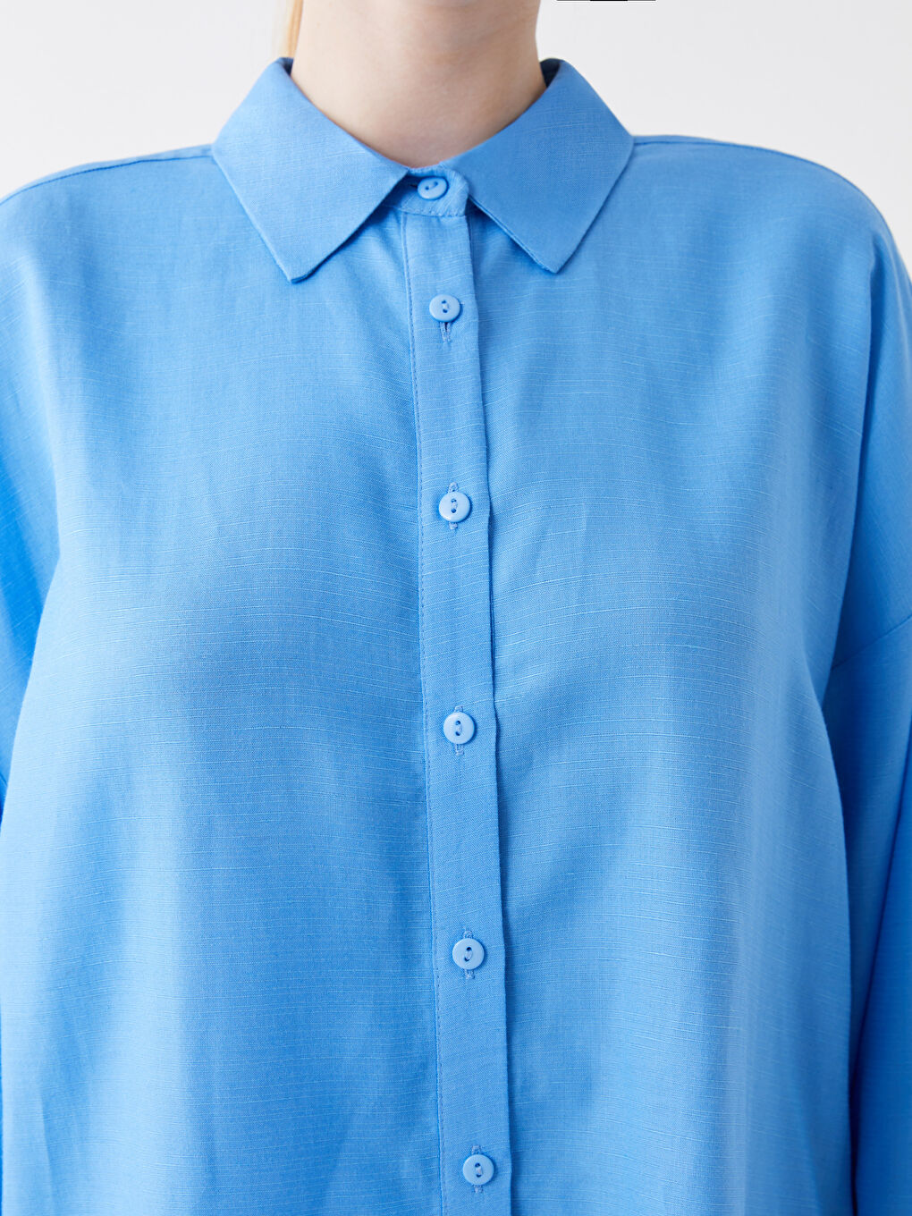Plain Long Sleeve Oversize Linen Blend Women's Shirt-3