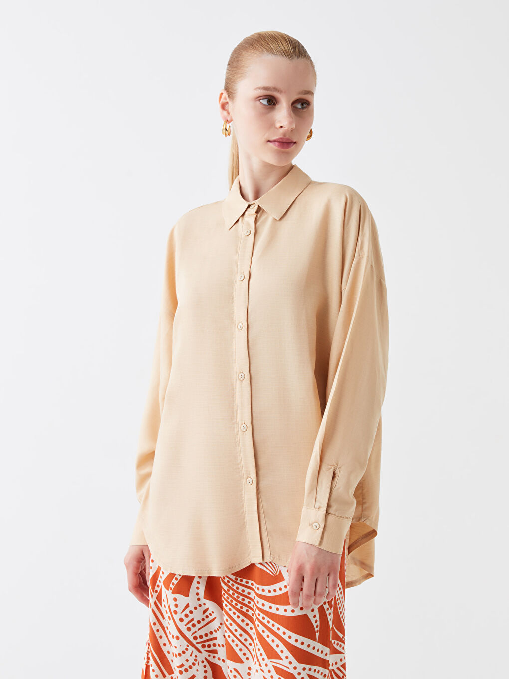 Plain Long Sleeve Oversize Linen Blend Women's Shirt