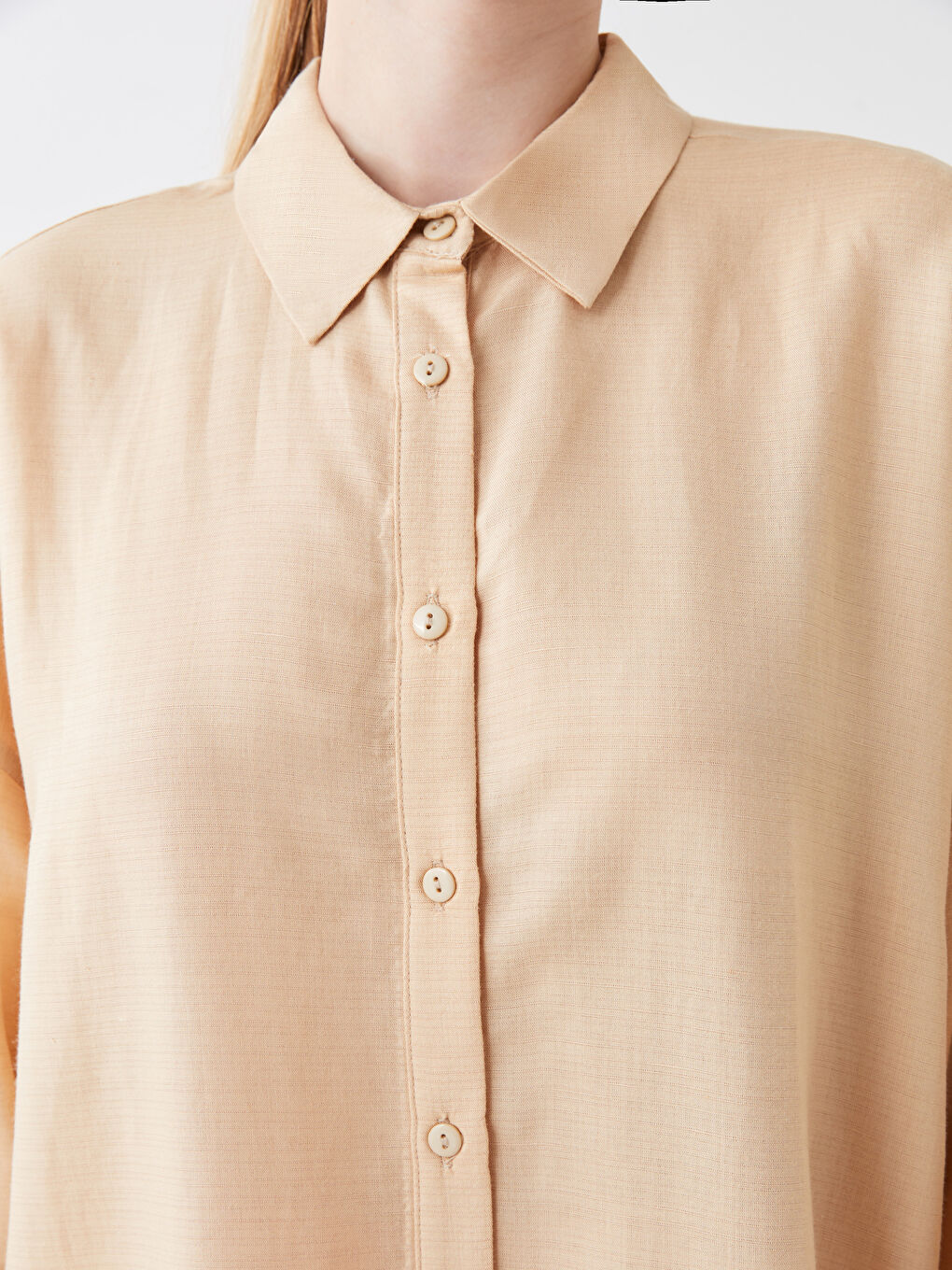 Plain Long Sleeve Oversize Linen Blend Women's Shirt-3