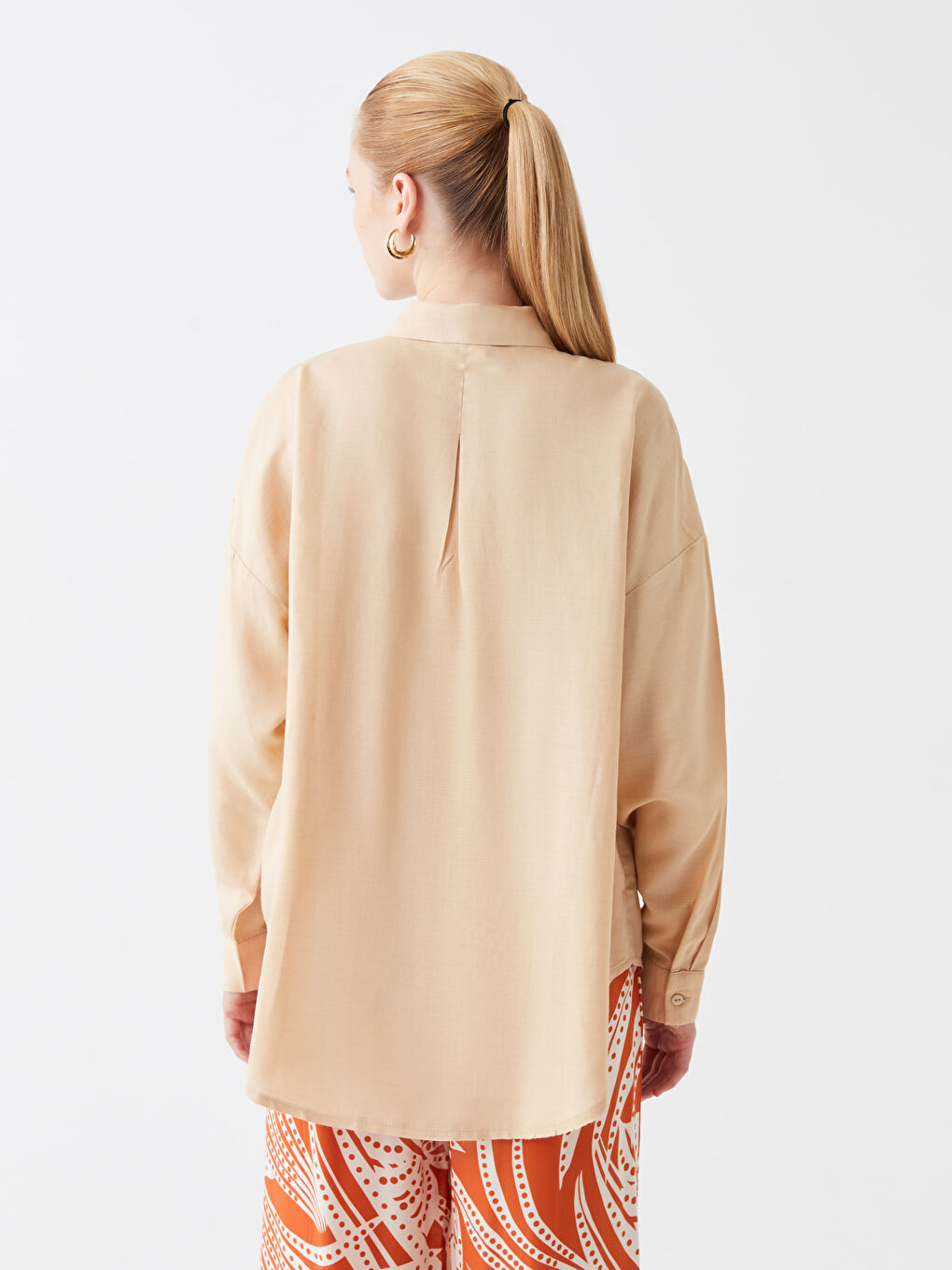 Plain Long Sleeve Oversize Linen Blend Women's Shirt-4