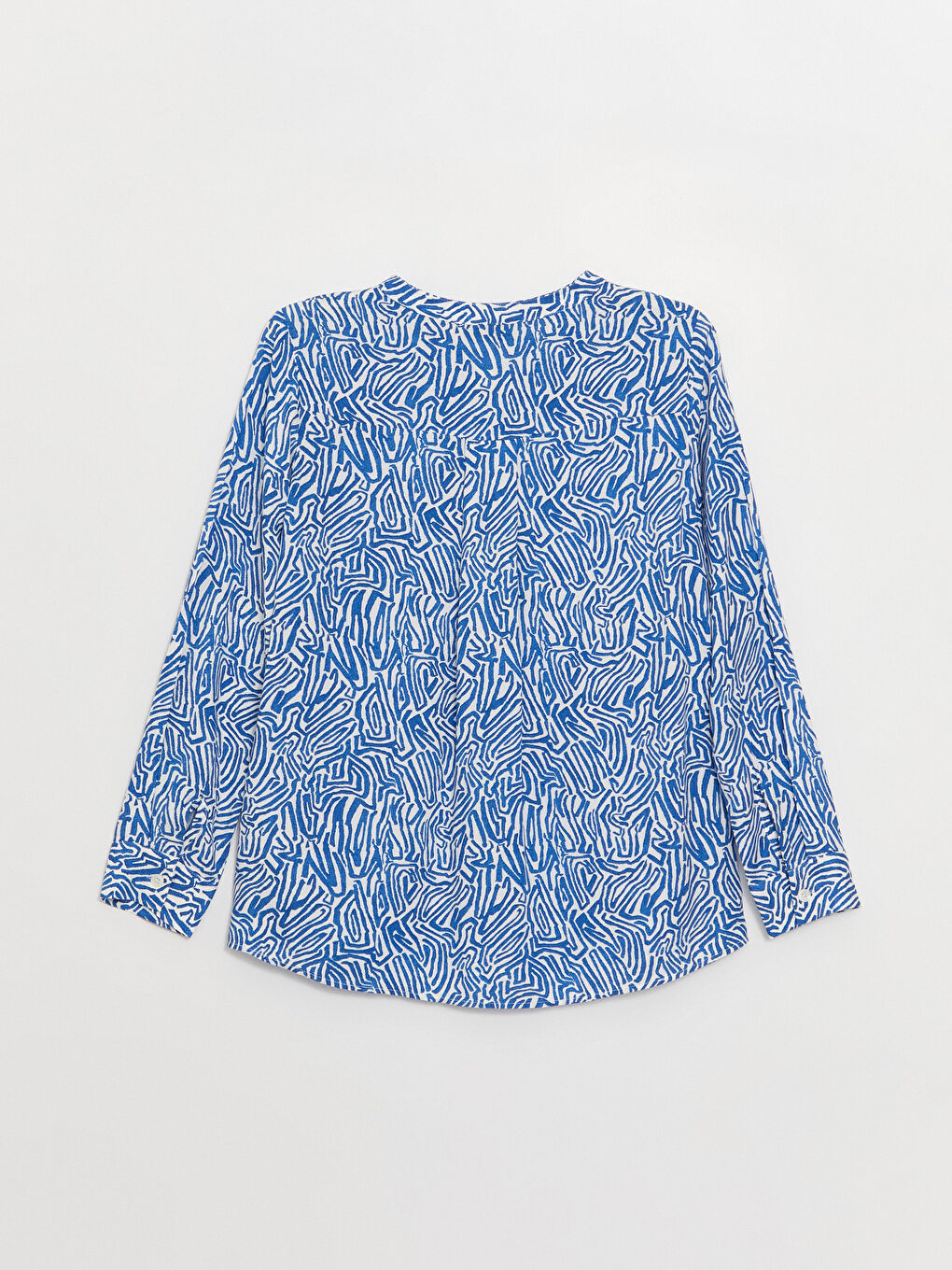 Mavi Kaçık Yaka Desenli Uzun Kollu Kadın Bluz-6