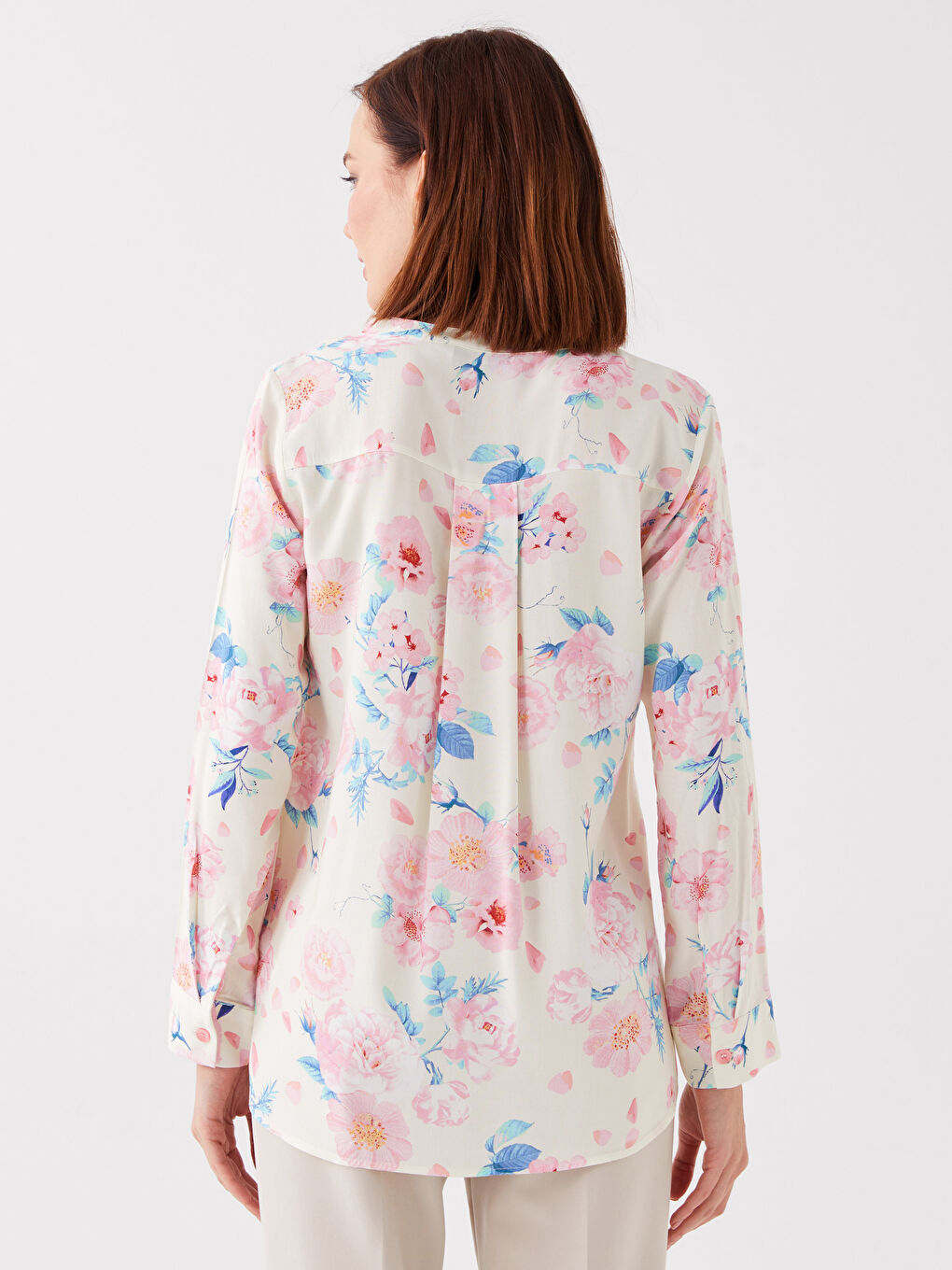 Notch Neck Floral Long Sleeve Women's Blouse-4