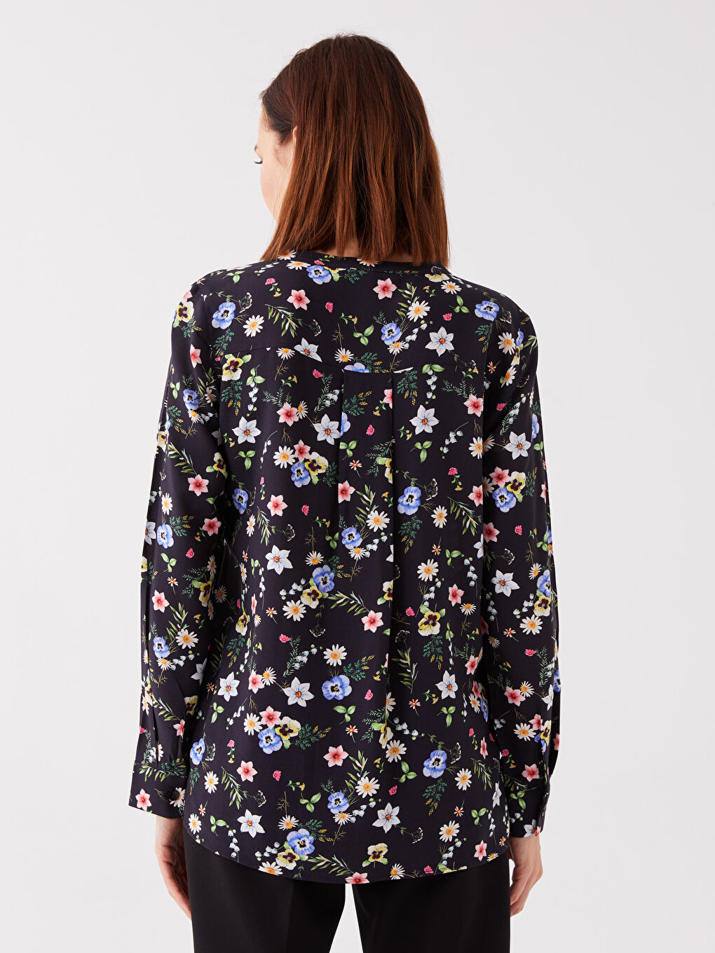 Notch Neck Floral Long Sleeve Women's Blouse-4