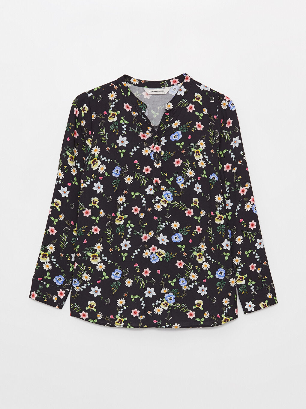 Notch Neck Floral Long Sleeve Women's Blouse-5