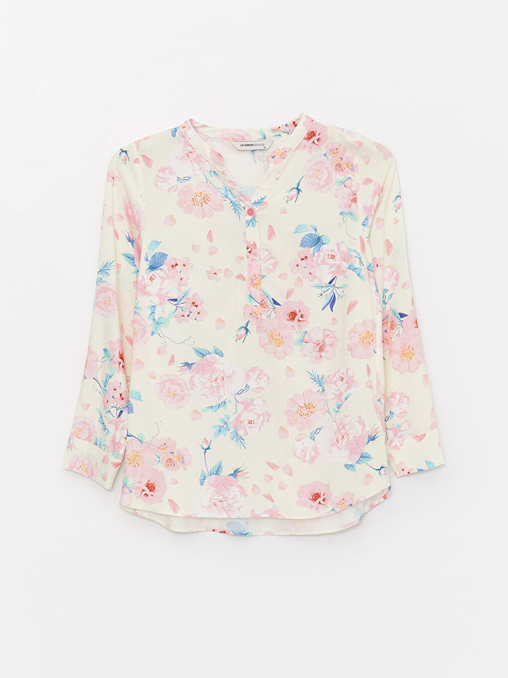 Notch Neck Floral Long Sleeve Women's Blouse-5