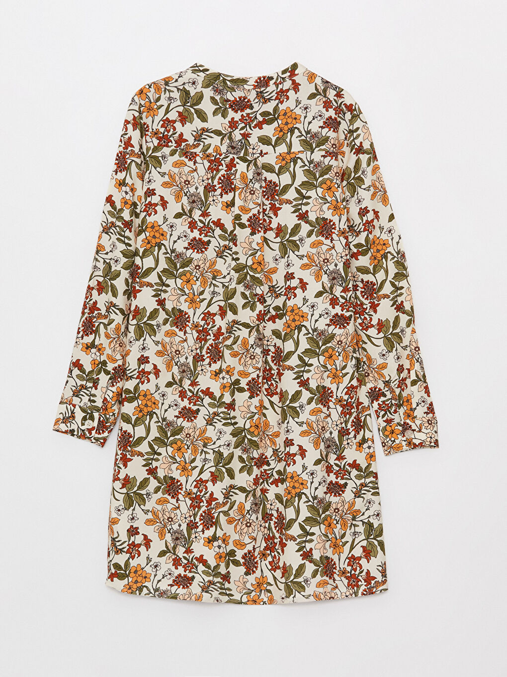 Ekru Hakim Yaka Çiçekli Uzun Kollu Kadın Tunik-6