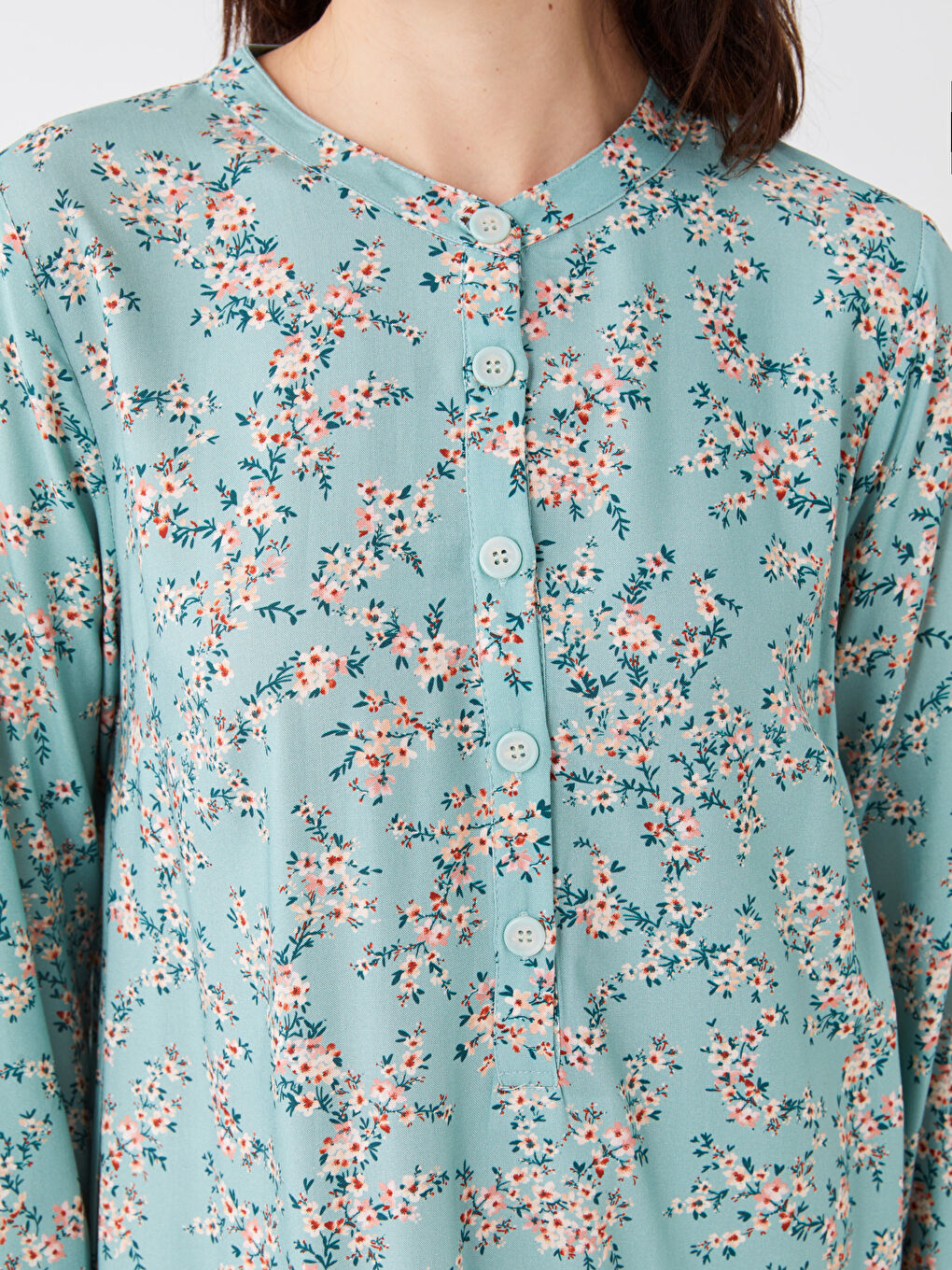 LCW Grace Grandad Collar Floral Long Sleeve Women's Tunic -S3I611Z8-LRL