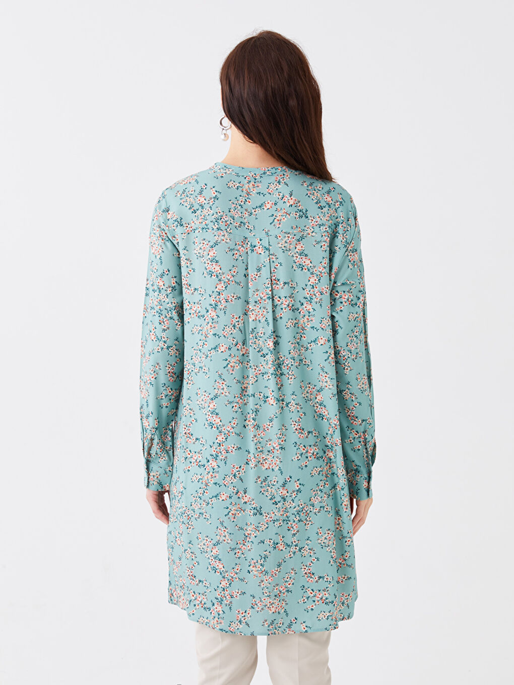 LCW Grace Grandad Collar Floral Long Sleeve Women's Tunic -S3I611Z8-LRL