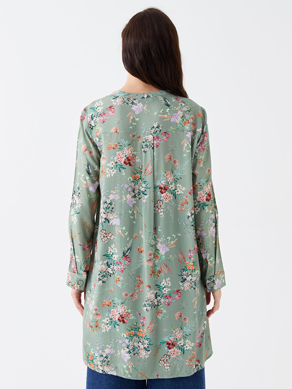 Grandad Collar Floral Long Sleeve Women's Tunic-3