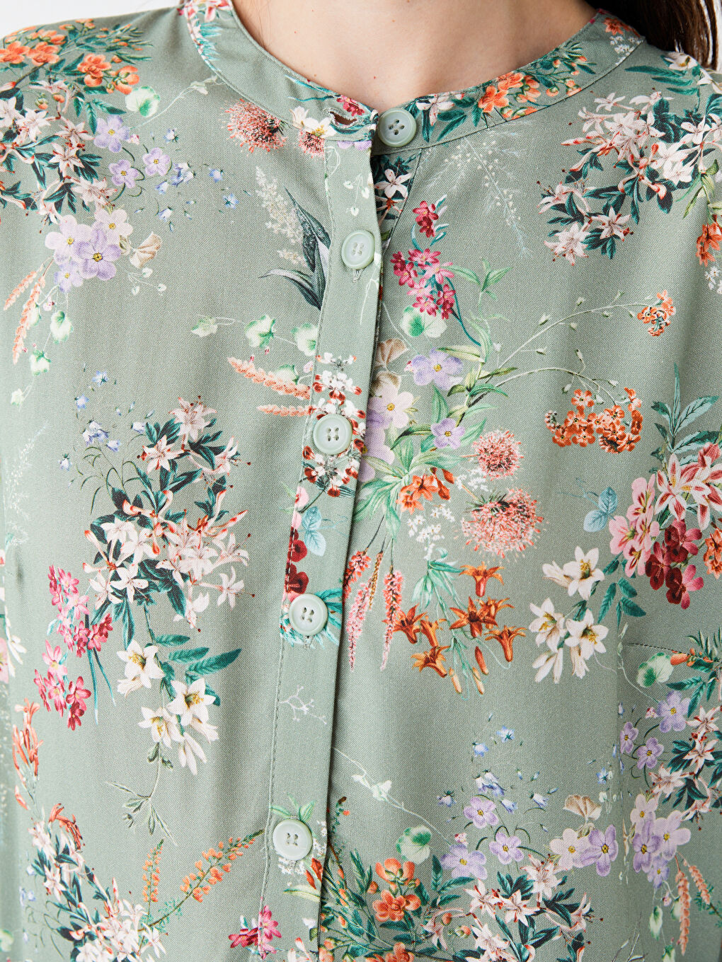 Grandad Collar Floral Long Sleeve Women's Tunic-4