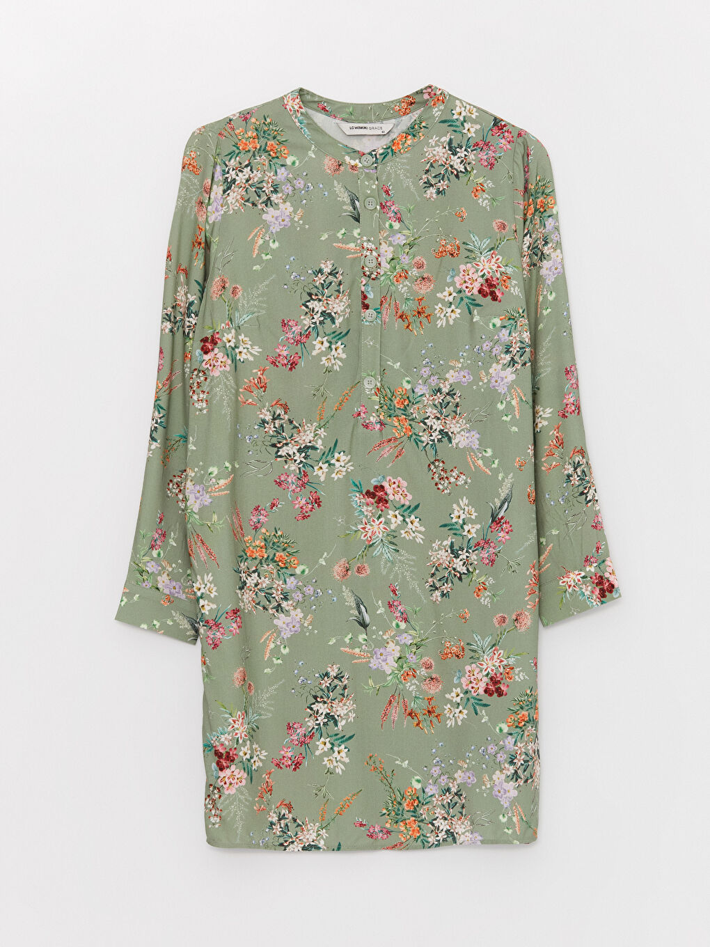 Grandad Collar Floral Long Sleeve Women's Tunic-5