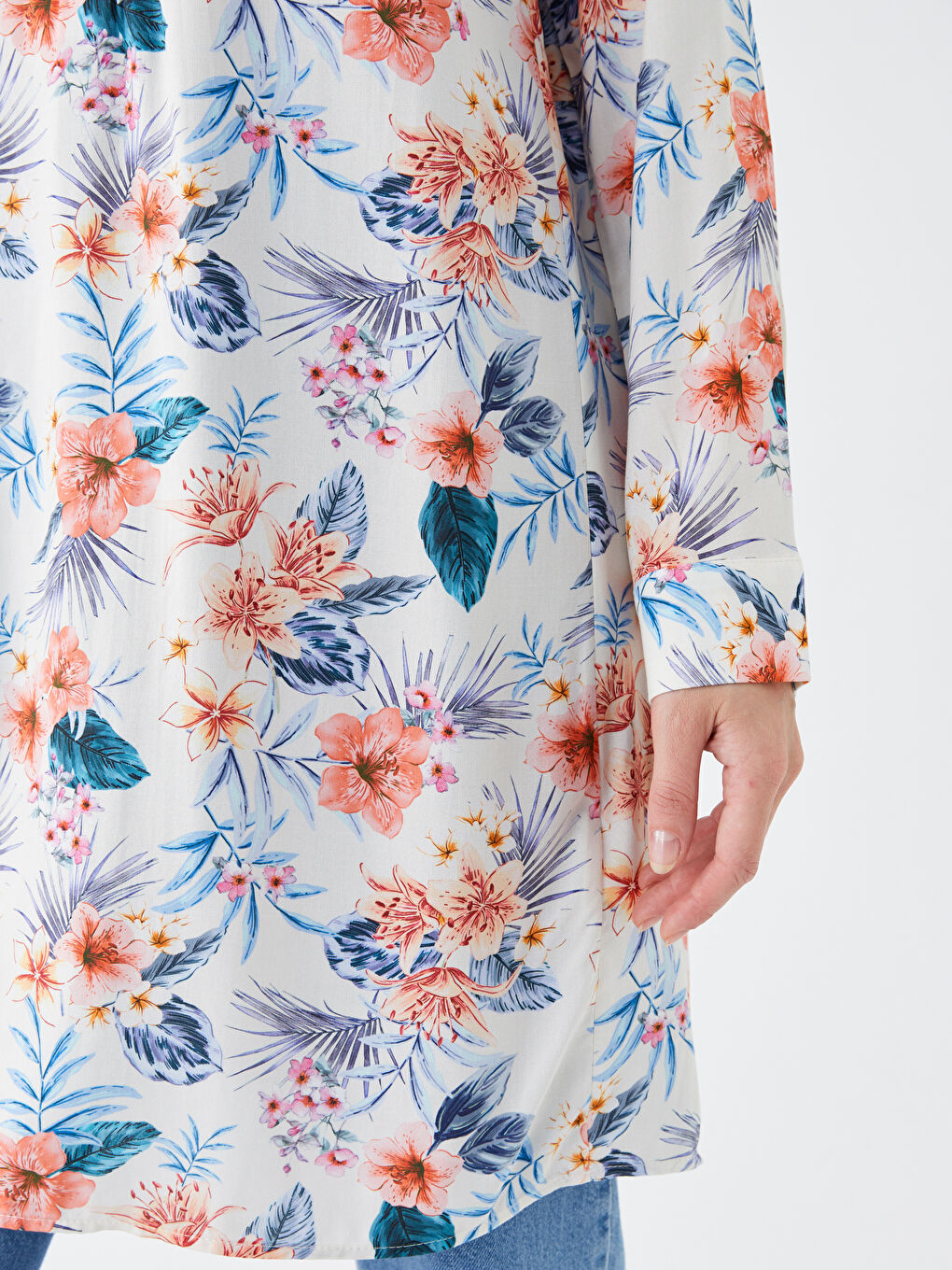 Grandad Collar Floral Long Sleeve Women's Tunic-4