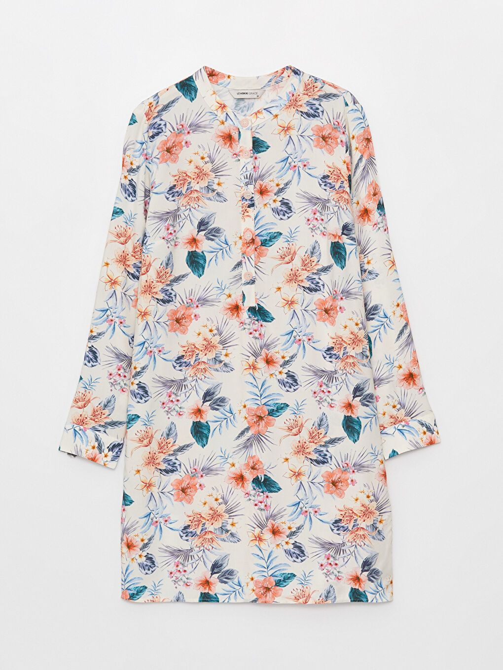 Grandad Collar Floral Long Sleeve Women's Tunic-5