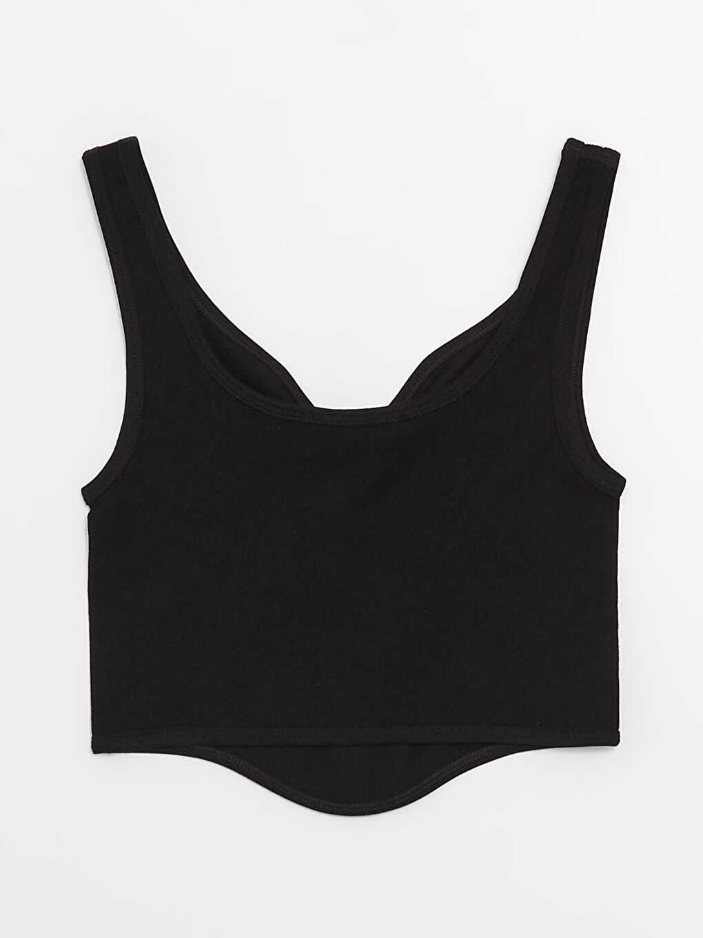 Siyah Kalp Yaka Düz Crop Kadın Büstiyer-6